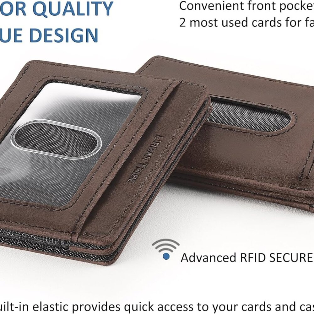Stylish RFID Sleeve Wallet - Premium Texas Brown Leather Money Clip for 10 Cards - Picture 2 of 6